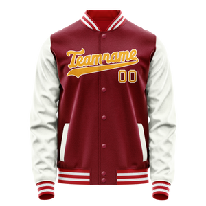 Custom Crimson White Solid Color Varsity Letterman Jacket