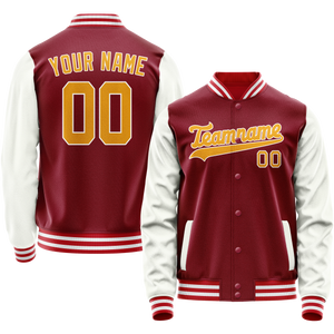 Custom Crimson White Solid Color Varsity Letterman Jacket