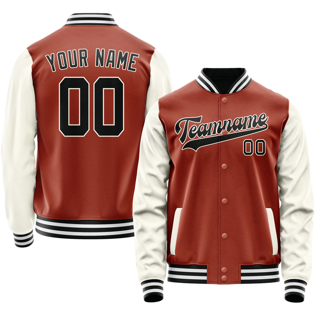 Custom Texas-Orange Cream Solid Color Varsity Letterman Jacket