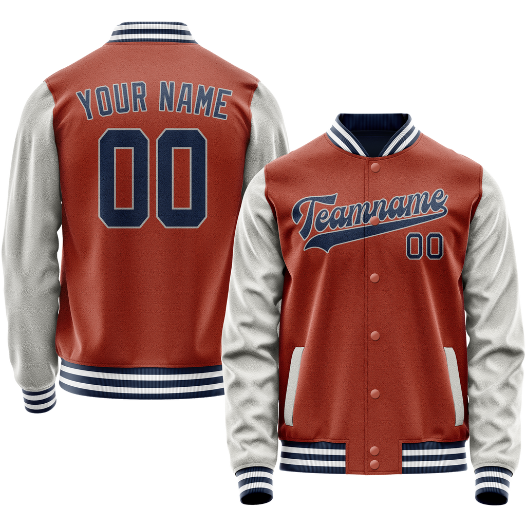 Custom Texas-Orange Gray Solid Color Varsity Letterman Jacket