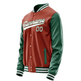 Custom Texas-Orange Kelly-Green Solid Color Varsity Letterman Jacket