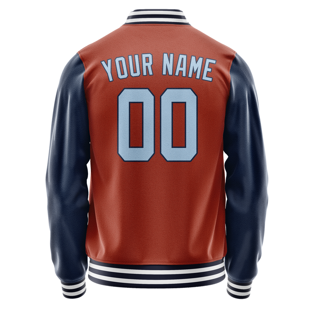 Custom Texas-Orange Navy Solid Color Varsity Letterman Jacket