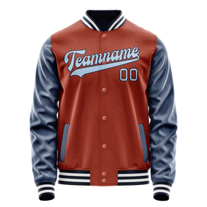 Custom Texas-Orange Navy Solid Color Varsity Letterman Jacket