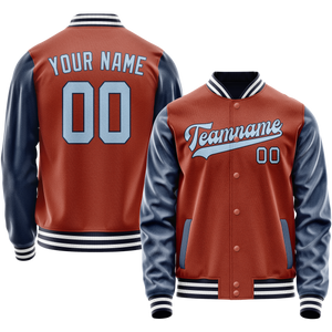 Custom Texas-Orange Navy Solid Color Varsity Letterman Jacket