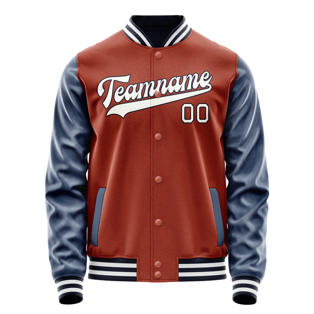Custom Texas-Orange Navy Solid Color Varsity Letterman Jacket