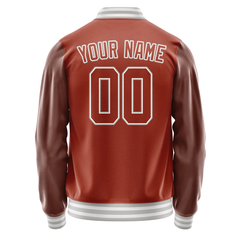 Custom Texas-Orange White Solid Color Varsity Letterman Jacket