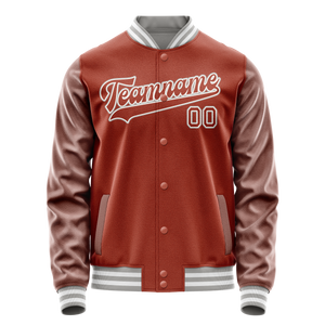 Custom Texas-Orange White Solid Color Varsity Letterman Jacket
