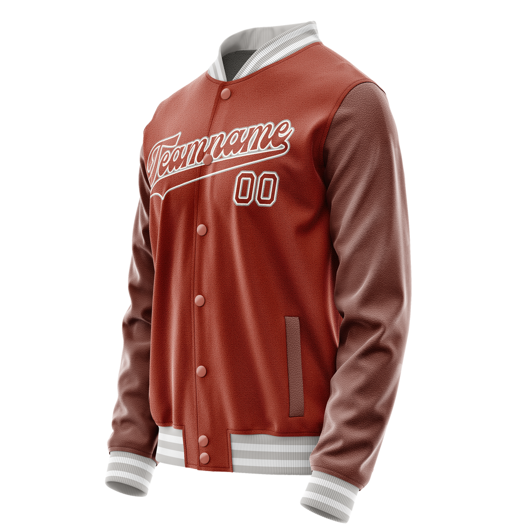 Custom Texas-Orange White Solid Color Varsity Letterman Jacket
