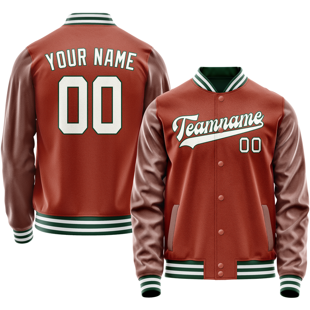 Custom Texas-Orange White Solid Color Varsity Letterman Jacket