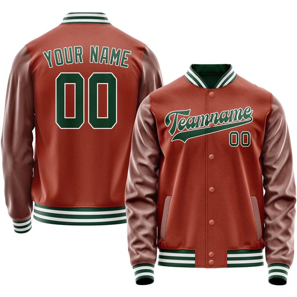 Custom Texas-Orange Kelly-Green Solid Color Varsity Letterman Jacket