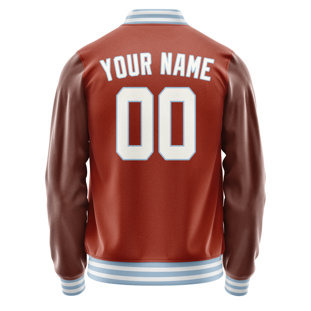 Custom Texas-Orange White Solid Color Varsity Letterman Jacket