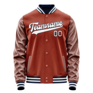 Custom Texas-Orange White Solid Color Varsity Letterman Jacket