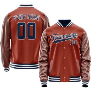 Custom Texas-Orange Navy Solid Color Varsity Letterman Jacket