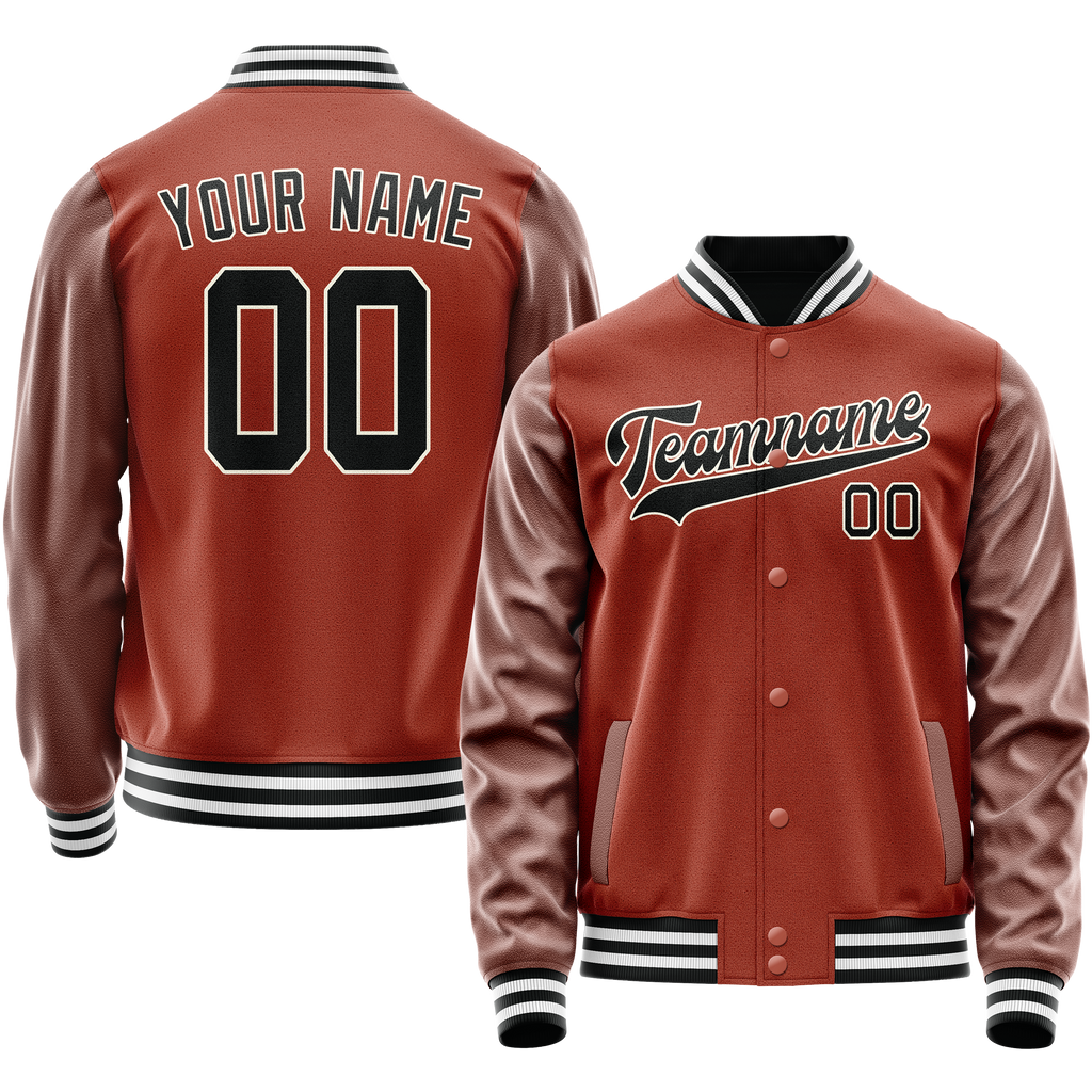 Custom Texas-Orange Black Solid Color Varsity Letterman Jacket
