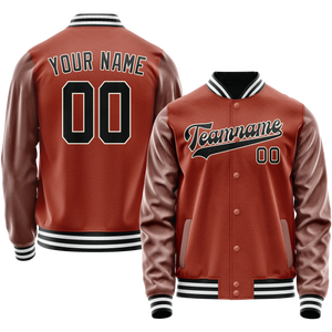 Custom Texas-Orange Black Solid Color Varsity Letterman Jacket