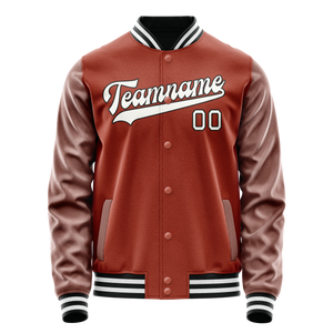 Custom Texas-Orange White Solid Color Varsity Letterman Jacket