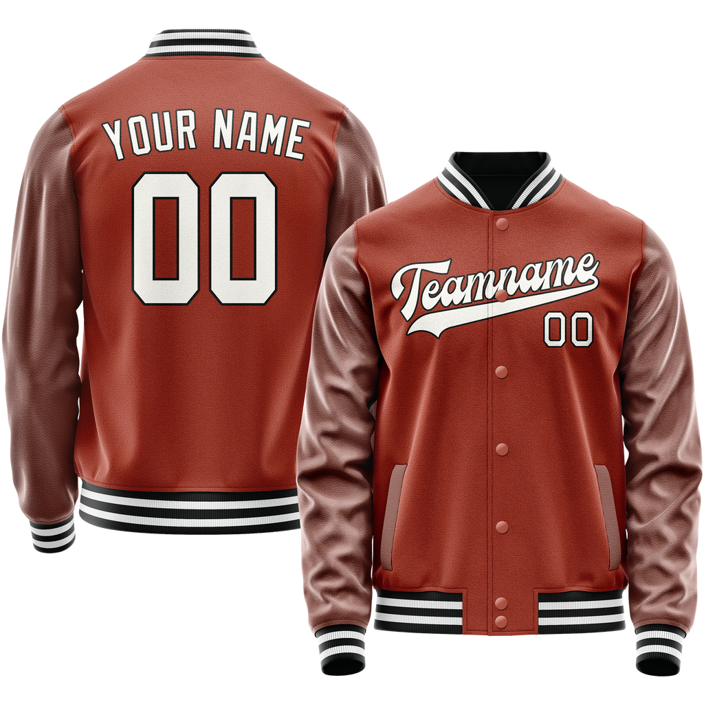 Custom Texas-Orange White Solid Color Varsity Letterman Jacket