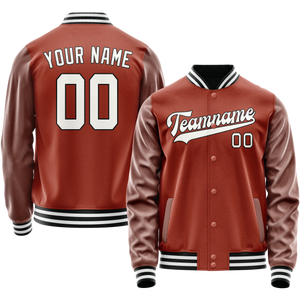 Custom Texas-Orange White Solid Color Varsity Letterman Jacket