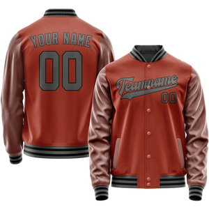 Custom Texas-Orange Gray Solid Color Varsity Letterman Jacket