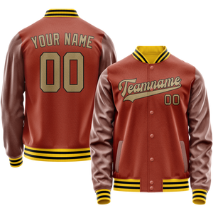 Custom Texas-Orange Old-Gold Solid Color Varsity Letterman Jacket
