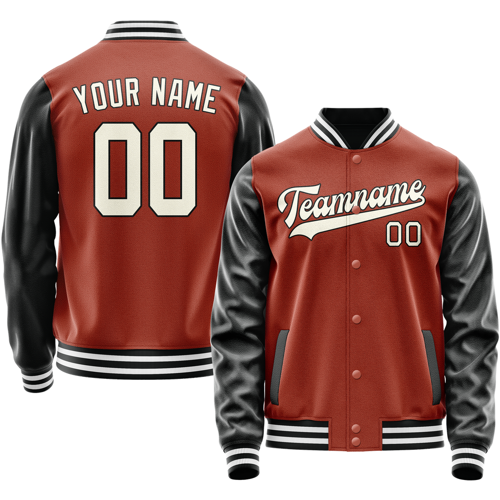 Custom Texas-Orange Black Solid Color Varsity Letterman Jacket