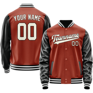 Custom Texas-Orange Black Solid Color Varsity Letterman Jacket