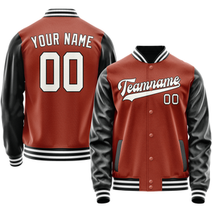 Custom Texas-Orange Black Solid Color Varsity Letterman Jacket