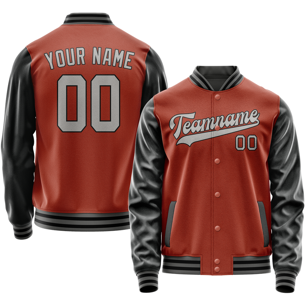 Custom Texas-Orange Black Solid Color Varsity Letterman Jacket