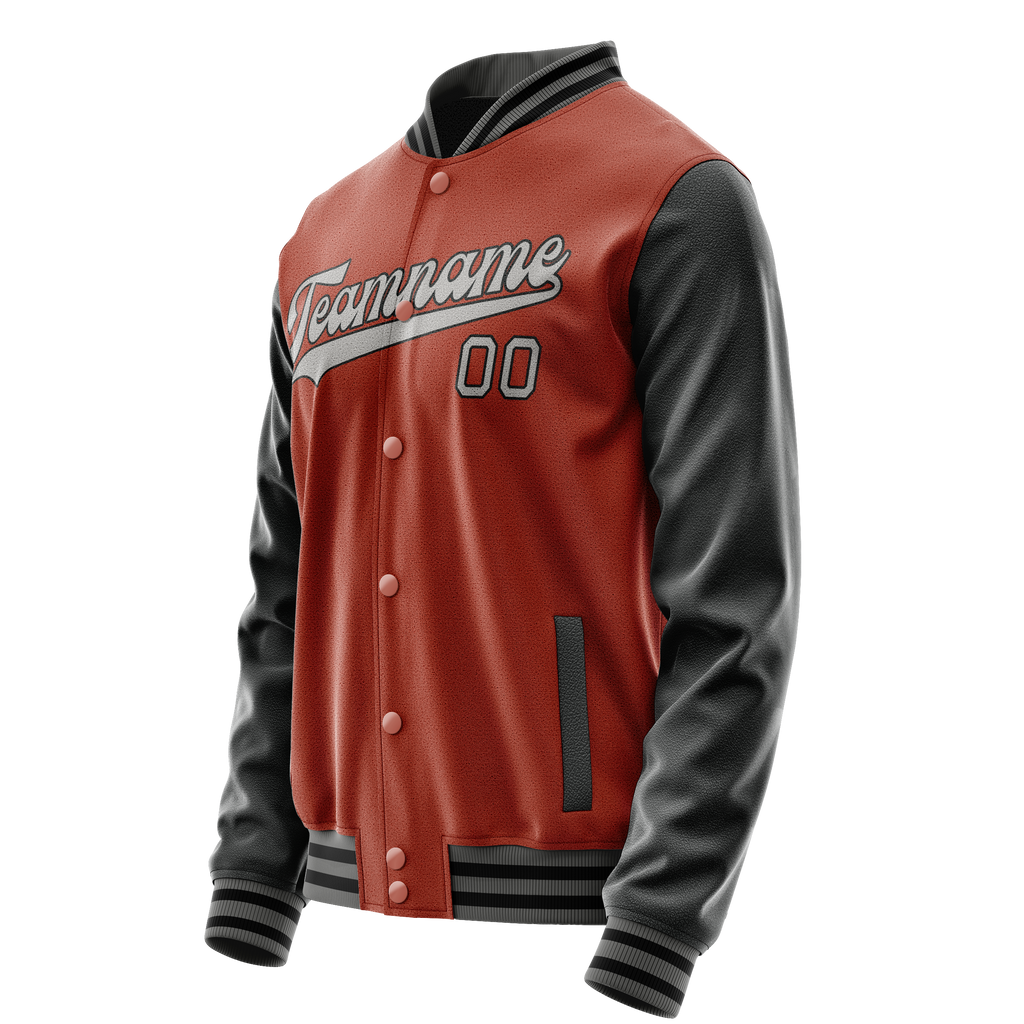 Custom Texas-Orange Black Solid Color Varsity Letterman Jacket