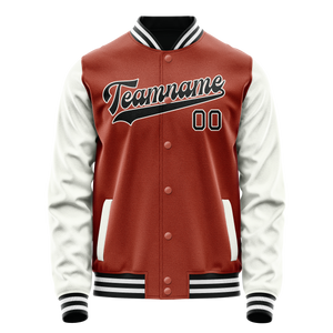 Custom Texas-Orange White Solid Color Varsity Letterman Jacket