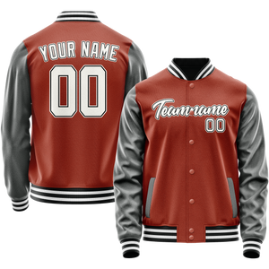 Custom Texas-Orange Gray Solid Color Varsity Letterman Jacket