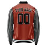 Custom Texas-Orange Gray Solid Color Varsity Letterman Jacket