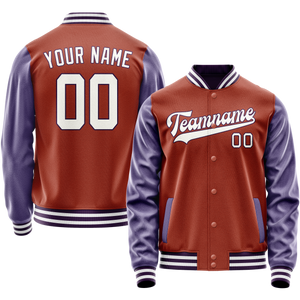 Custom Texas-Orange Purple Solid Color Varsity Letterman Jacket