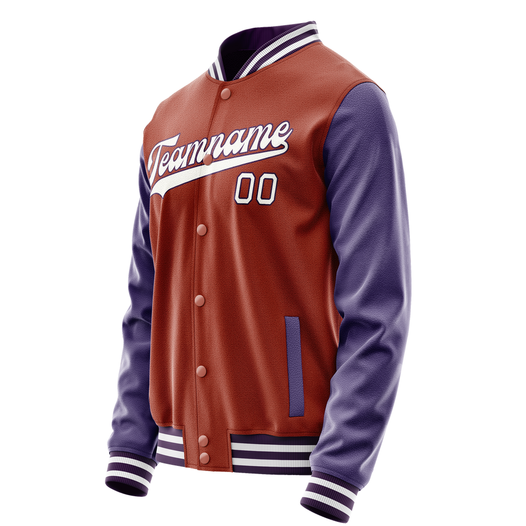 Custom Texas-Orange Purple Solid Color Varsity Letterman Jacket