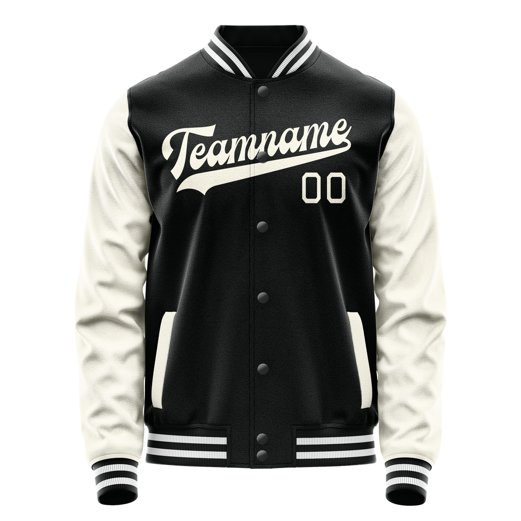Custom Black Cream Solid Color Varsity Letterman Jacket