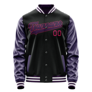 Custom Black Purple Solid Color Varsity Letterman Jacket