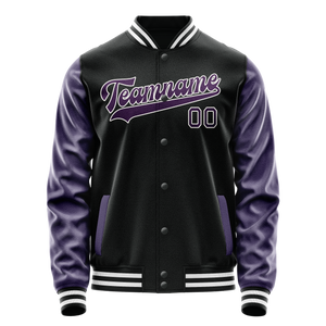 Custom Black Purple Solid Color Varsity Letterman Jacket