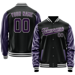 Custom Black Purple Solid Color Varsity Letterman Jacket