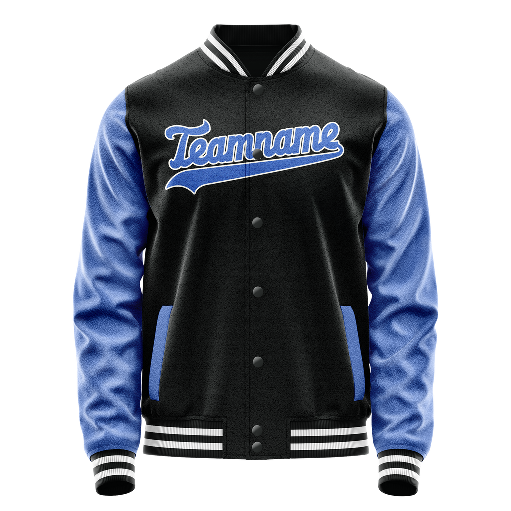 Custom Black Light-Blue Solid Color Varsity Letterman Jacket