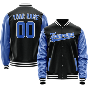 Custom Black Light-Blue Solid Color Varsity Letterman Jacket