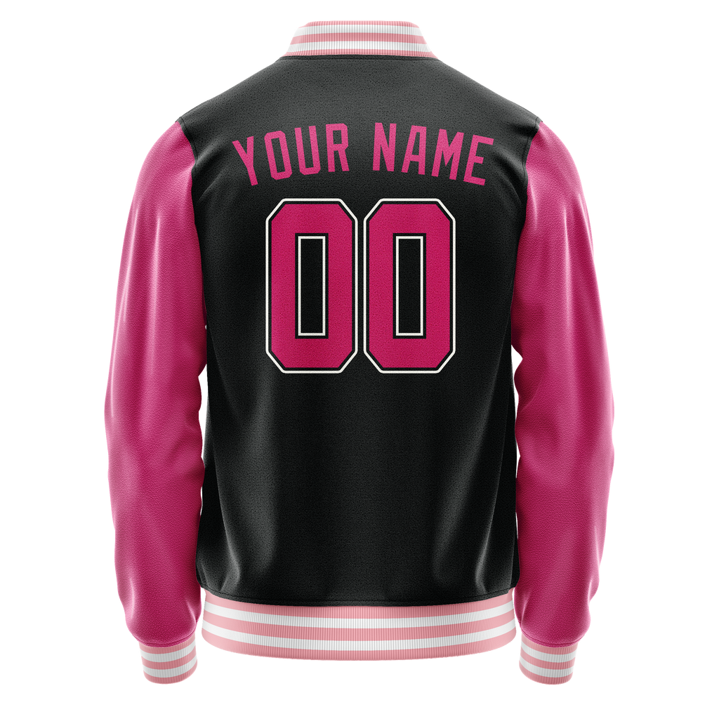 Custom Black Pink Solid Color Varsity Letterman Jacket