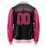 Custom Black Pink Solid Color Varsity Letterman Jacket