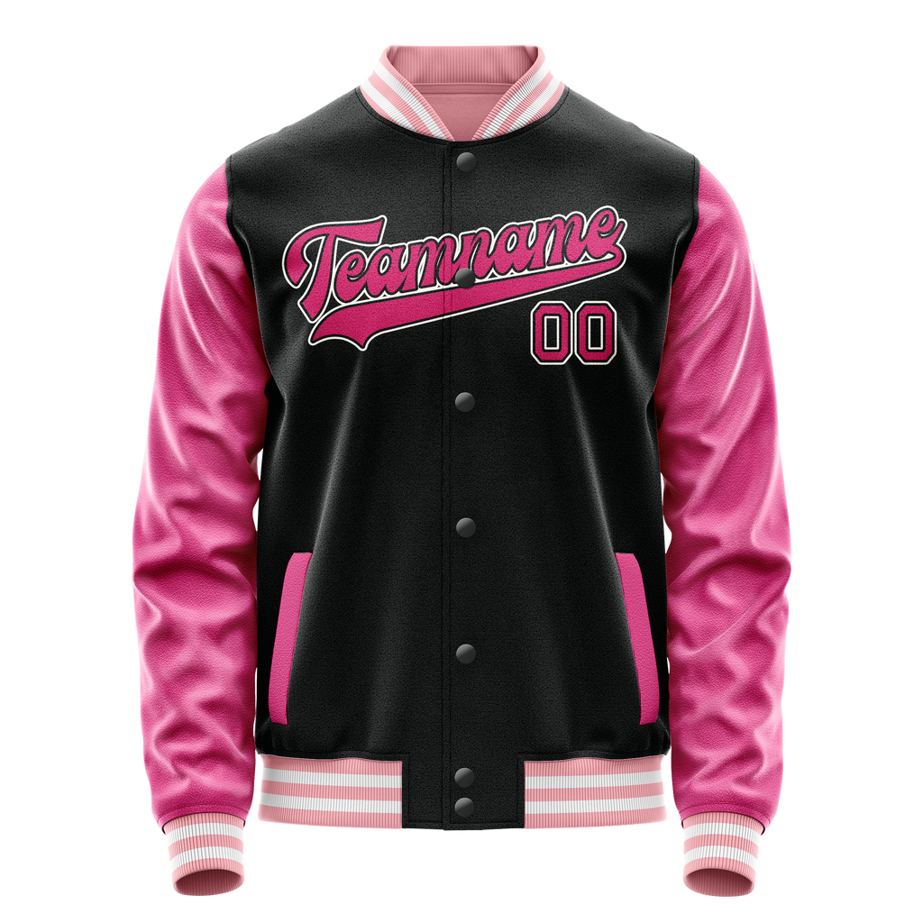 Custom Black Pink Solid Color Varsity Letterman Jacket