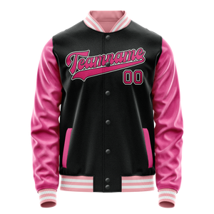 Custom Black Pink Solid Color Varsity Letterman Jacket