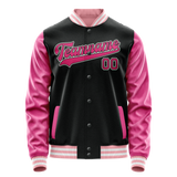 Custom Black Pink Solid Color Varsity Letterman Jacket