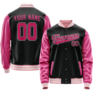 Custom Black Pink Solid Color Varsity Letterman Jacket