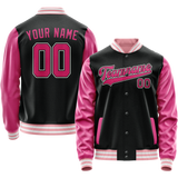 Custom Black Pink Solid Color Varsity Letterman Jacket