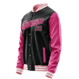 Custom Black Pink Solid Color Varsity Letterman Jacket