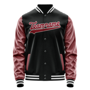 Custom Black Texas-Orange Solid Color Varsity Letterman Jacket