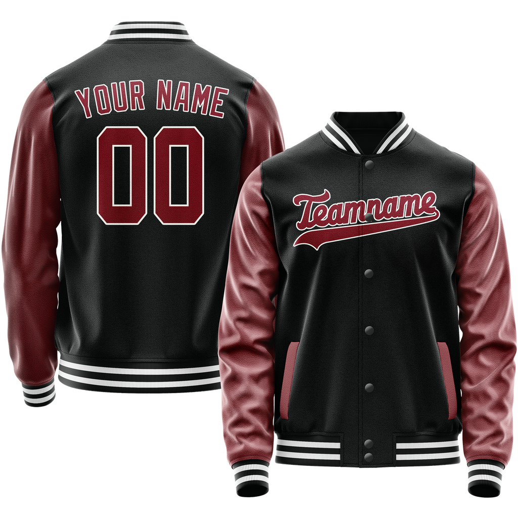 Custom Black Texas-Orange Solid Color Varsity Letterman Jacket